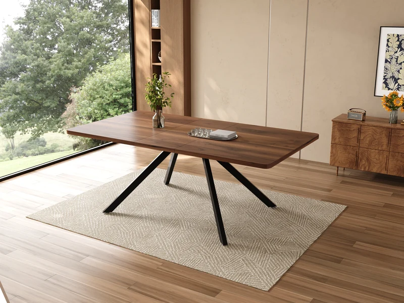 Table de salle à manger extensible effet noyer 6-10 personnes 160/200/240x90cm VIVIDESS