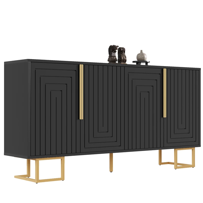 Buffet noir design géométrique détails dorés 152x40x75 cm RIFTSYLTHYN