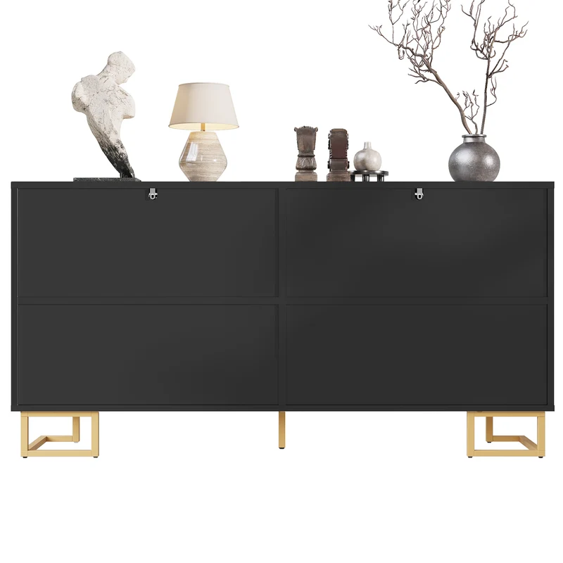 Buffet noir design géométrique détails dorés 152x40x75 cm RIFTSYLTHYN