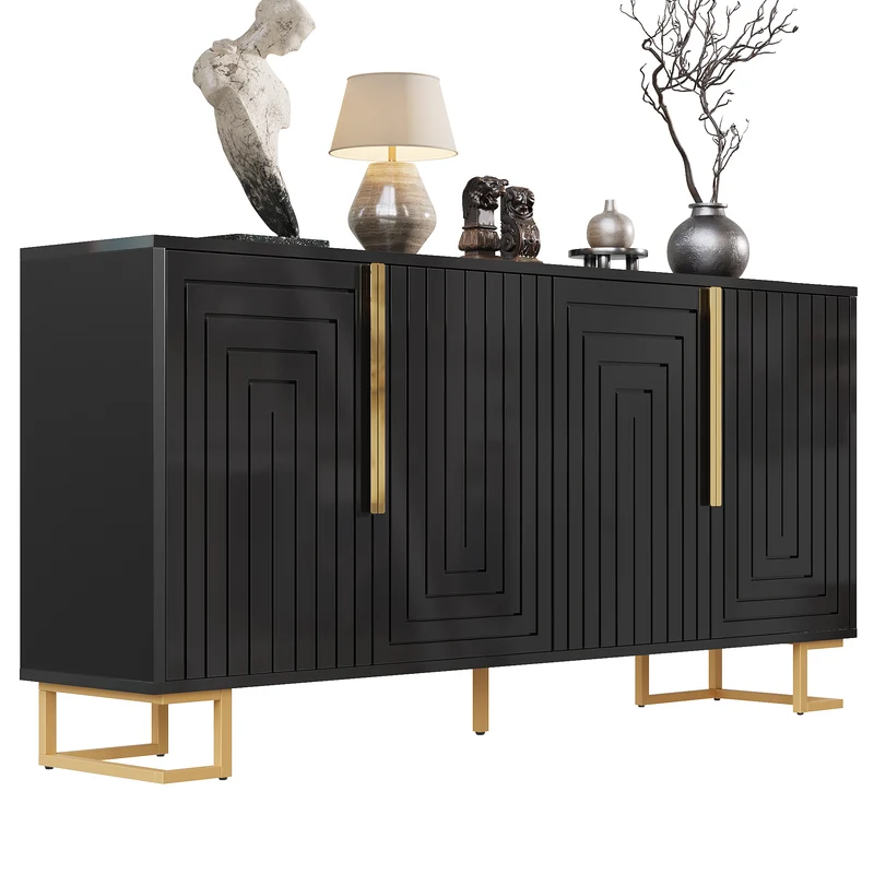Buffet noir design géométrique détails dorés 152x40x75 cm RIFTSYLTHYN