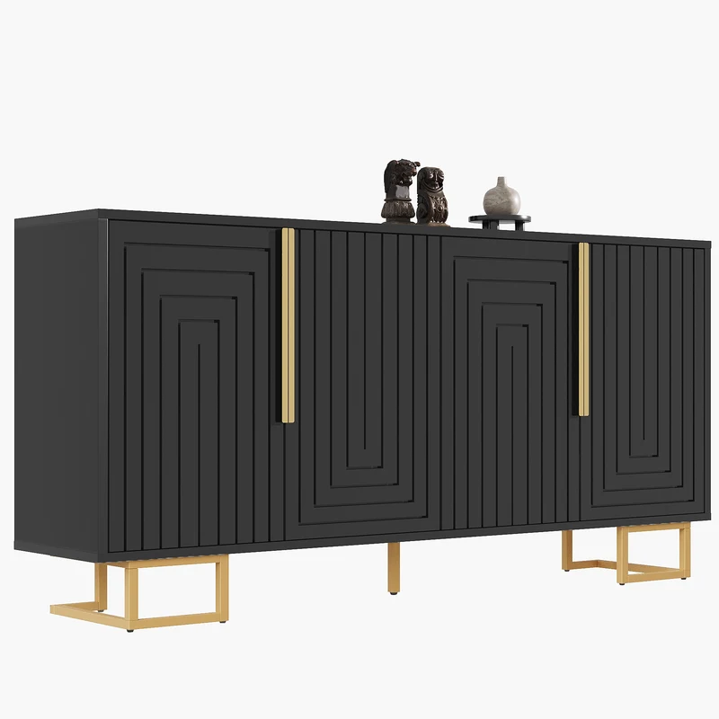 Buffet noir design géométrique détails dorés 152x40x75 cm RIFTSYLTHYN
