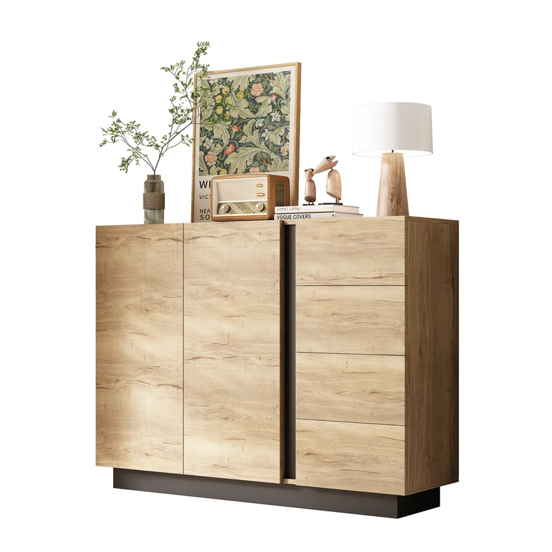 Buffet effet bois 2 portes 4 tiroirs 120x35,5x90,5 cm SOLSTICELRE