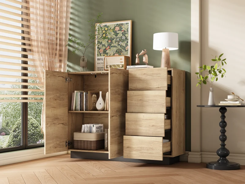 Buffet effet bois 2 portes 4 tiroirs 120x35,5x90,5 cm SOLSTICELRE