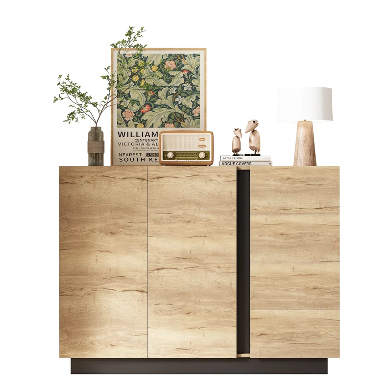 Buffet effet bois 2 portes 4 tiroirs 120x35,5x90,5 cm SOLSTICELRE