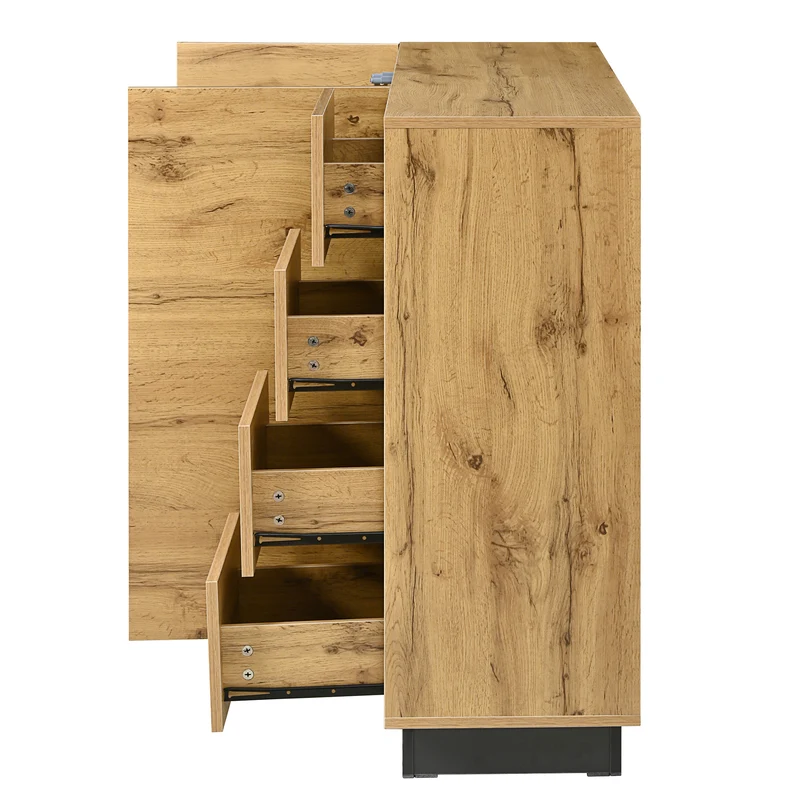 Buffet effet bois 2 portes 4 tiroirs 120x35,5x90,5 cm SOLSTICELRE