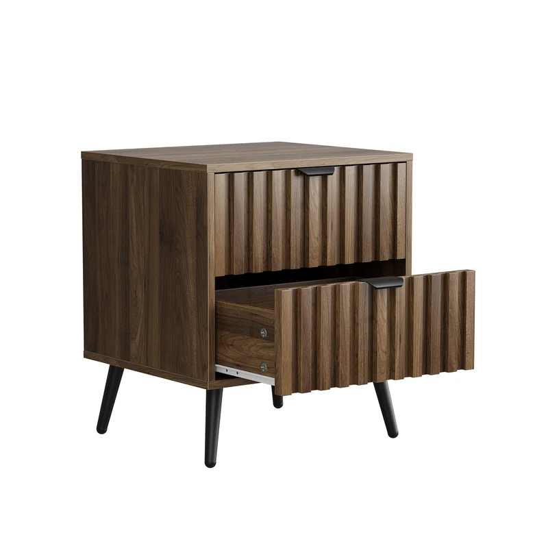 Table de chevet effet noyer 2 tiroirs sculptées 45x40x53cm FOCUSLS