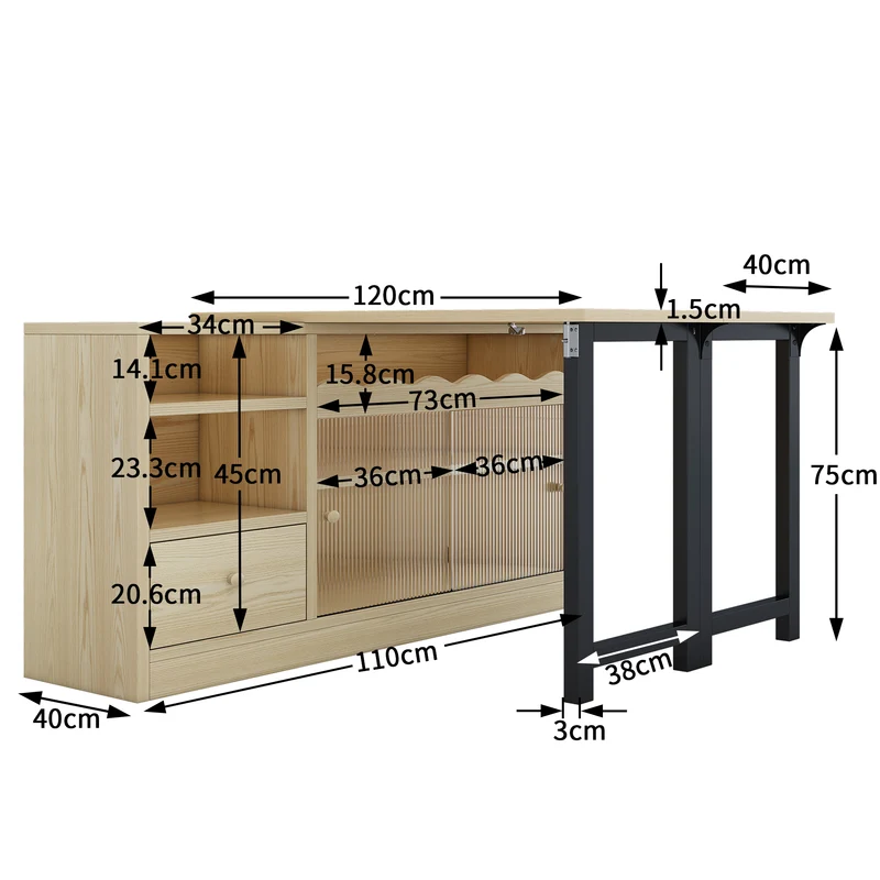 Table à salle à manger pliante et extensible avec meuble de rangement pivotant 360° SYNTROPHY