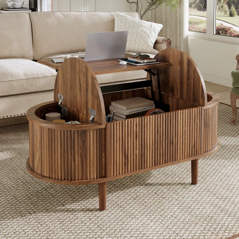 Table basse ovale rélevable effet noyer vintage 2 portes 100x48cm FLAREARAA