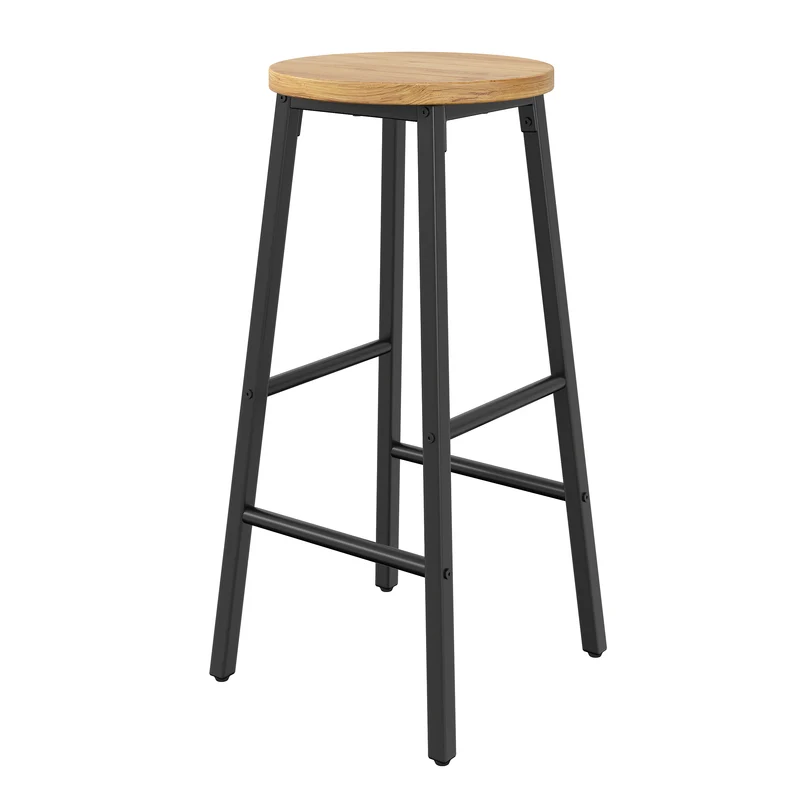 Lot de 2 tabourets de bar industriel effet bois 63cm, pieds métal noir MODERNLINENELITE
