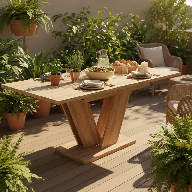 Table de salle à manger extensible effet chêne 4-6 personnes, pieds en V 140/180x80cm CASCADEMORN