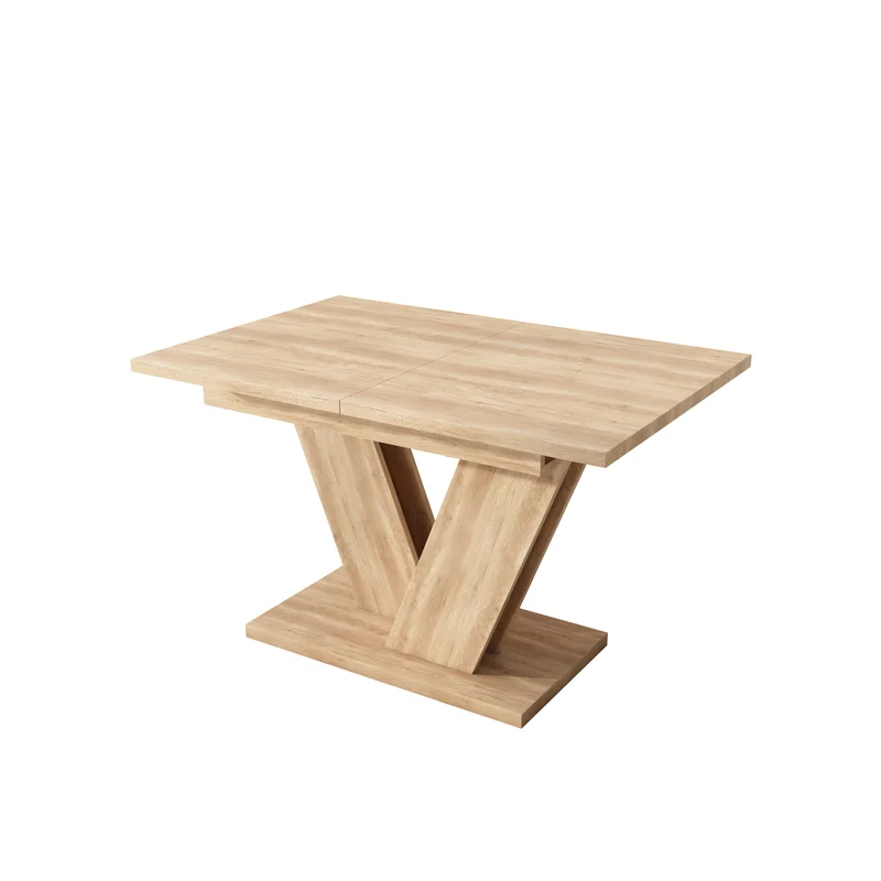 Table de salle à manger extensible effet chêne 4-6 personnes, pieds en V 140/180x80cm CASCADEMORN