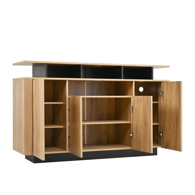 Buffet effet bois naturel 4 niches ouverts 4 portes 140x40x85cm TERRALCA