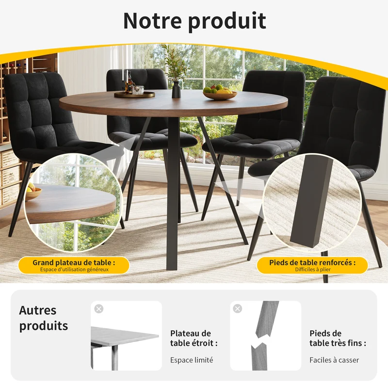 Table de salle à manger ronde&rétro effet noyer 80x80x75cm ALIGNLUM