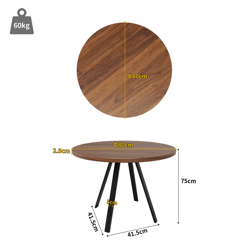 Table de salle à manger ronde&rétro effet noyer 80x80x75cm ALIGNLUM