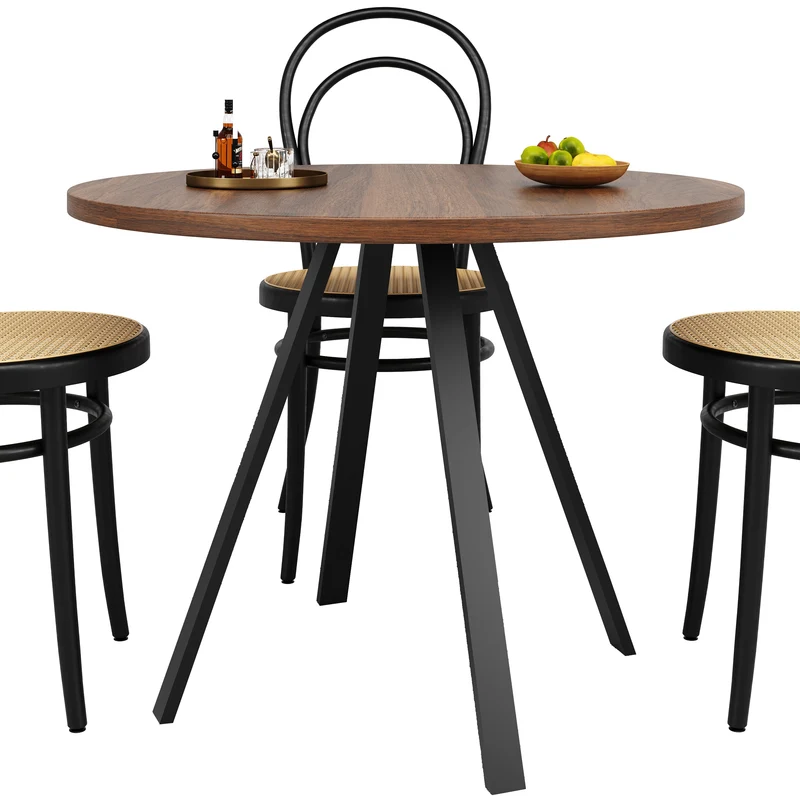 Table de salle à manger ronde&rétro effet noyer 80x80x75cm ALIGNLUM
