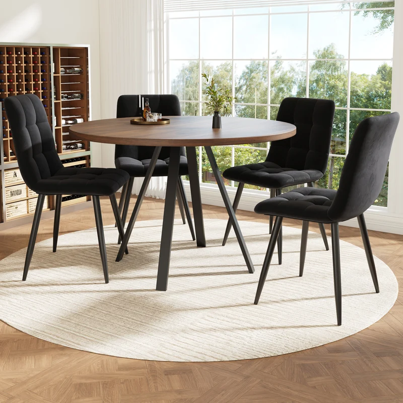 Table de salle à manger ronde&rétro effet noyer 80x80x75cm ALIGNLUM