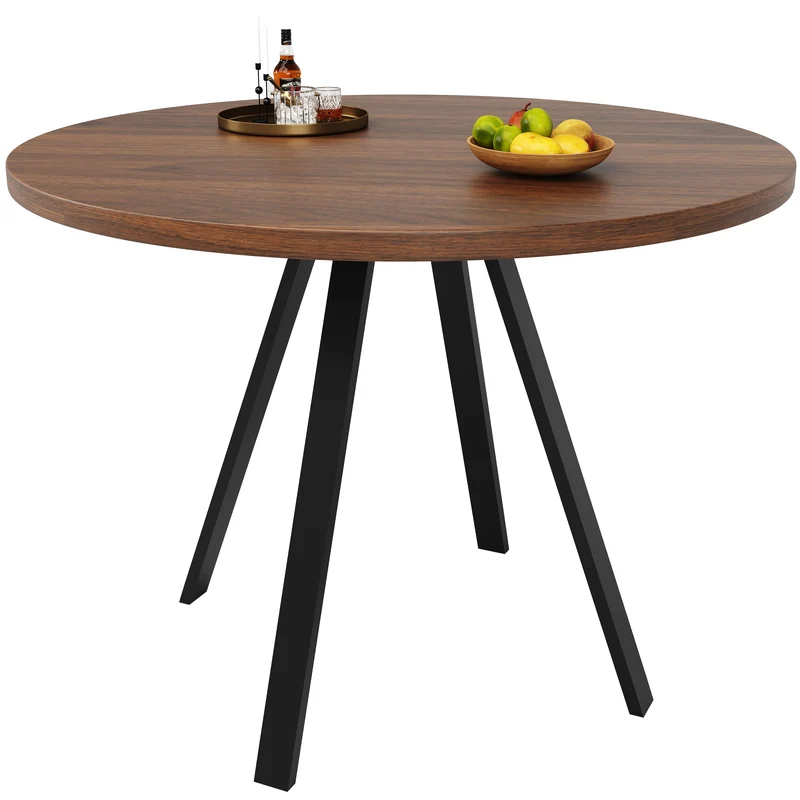 Table de salle à manger ronde&rétro effet noyer 80x80x75cm ALIGNLUM