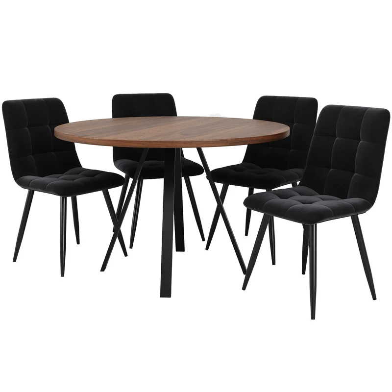 Table de salle à manger ronde&rétro effet noyer 80x80x75cm ALIGNLUM