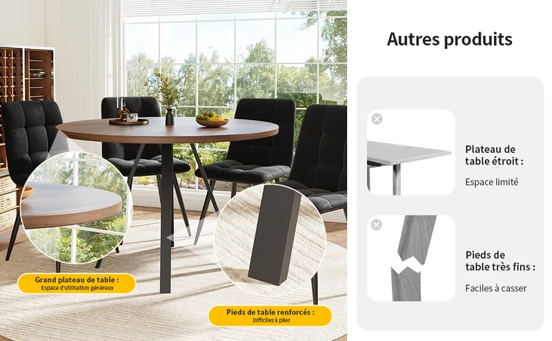Table de salle à manger ronde&rétro effet noyer 80x80x75cm ALIGNLUM