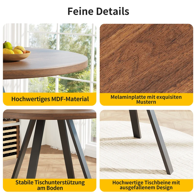 Table de salle à manger ronde&rétro effet noyer 80x80x75cm ALIGNLUM