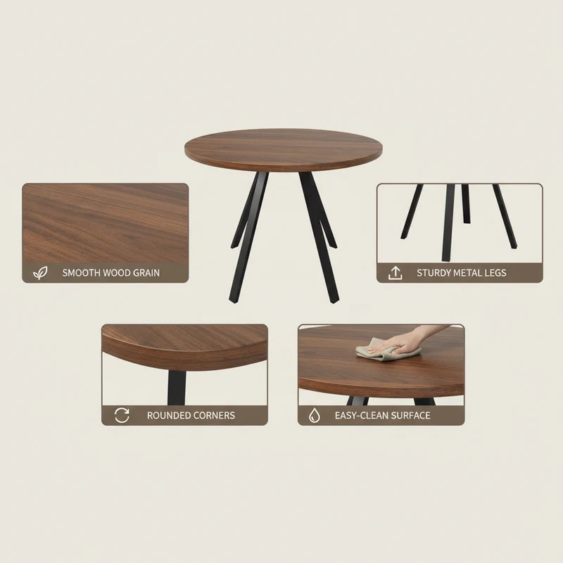 Table de salle à manger ronde&rétro effet noyer 80x80x75cm ALIGNLUM