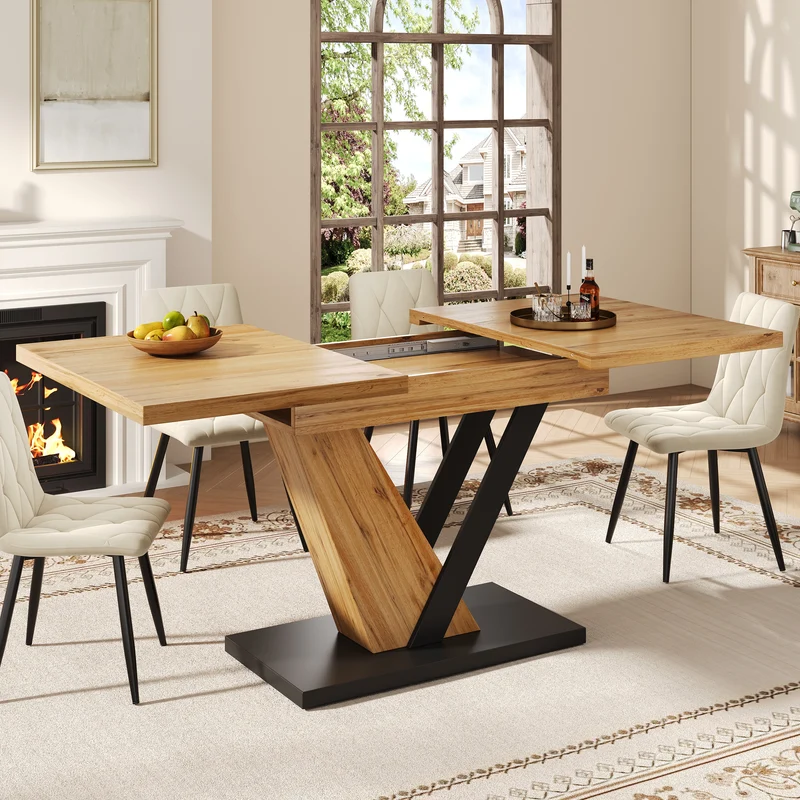 Table à manger extensible effet bois 4-6 personnes 120-160 cm ALUMINUMRUG