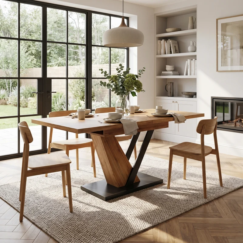 Table à manger extensible effet bois 4-6 personnes 120-160 cm ALUMINUMRUG