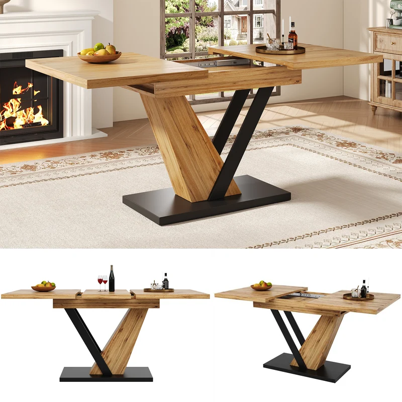 Table à manger extensible effet bois 4-6 personnes 120-160 cm ALUMINUMRUG