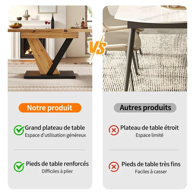 Table à manger extensible effet bois 4-6 personnes 120-160 cm ALUMINUMRUG