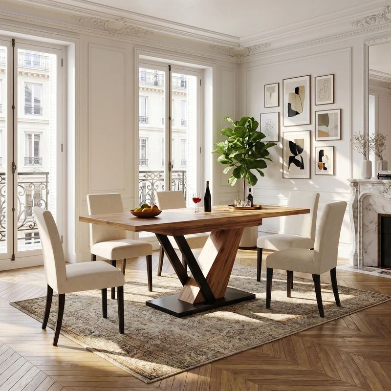 Table à manger extensible effet bois 4-6 personnes 120-160 cm ALUMINUMRUG