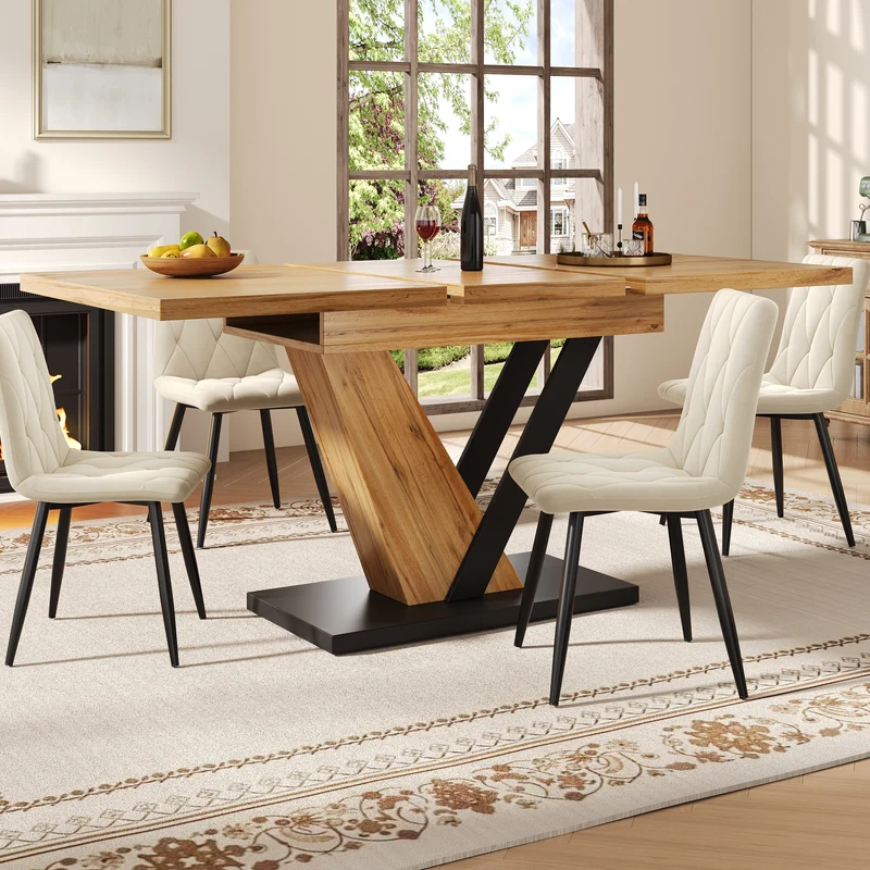 Table à manger extensible effet bois 4-6 personnes 120-160 cm ALUMINUMRUG