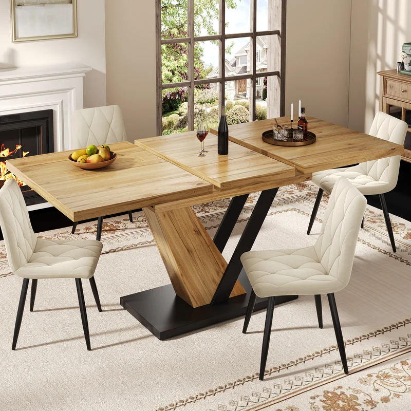 Table à manger extensible effet bois 4-6 personnes 120-160 cm ALUMINUMRUG