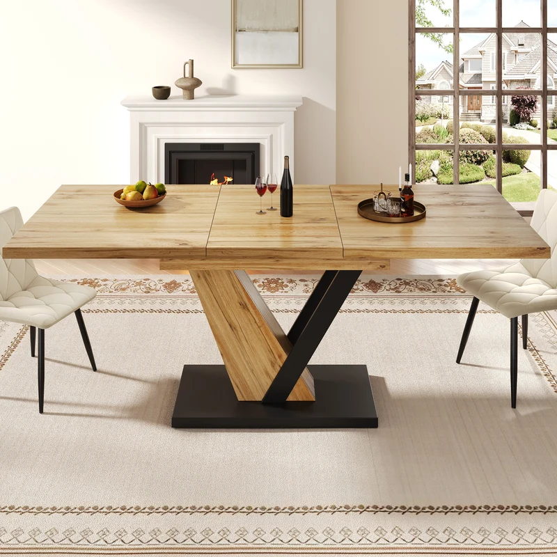 Table à manger extensible effet bois 4-6 personnes 120-160 cm ALUMINUMRUG