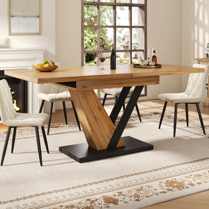 Table à manger extensible effet bois 4-6 personnes 120-160 cm ALUMINUMRUG