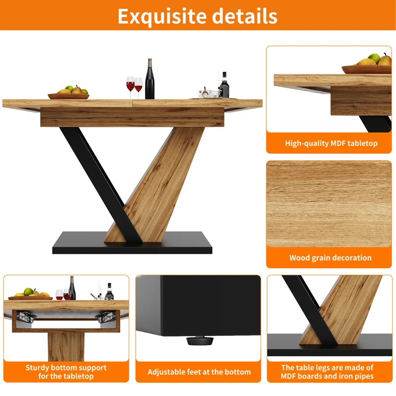 Table à manger extensible effet bois 4-6 personnes 120-160 cm ALUMINUMRUG