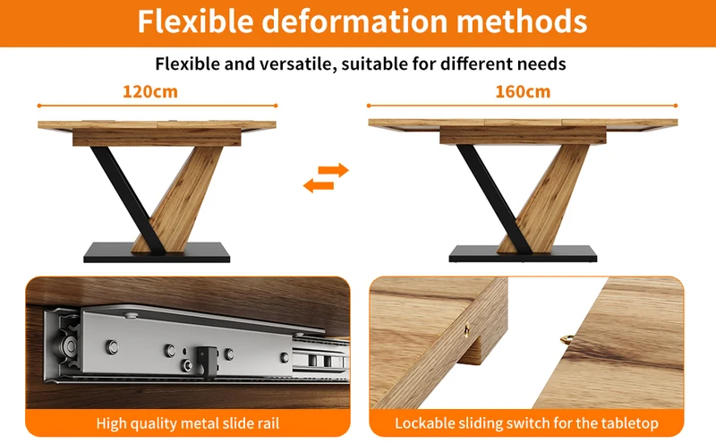 Table à manger extensible effet bois 4-6 personnes 120-160 cm ALUMINUMRUG