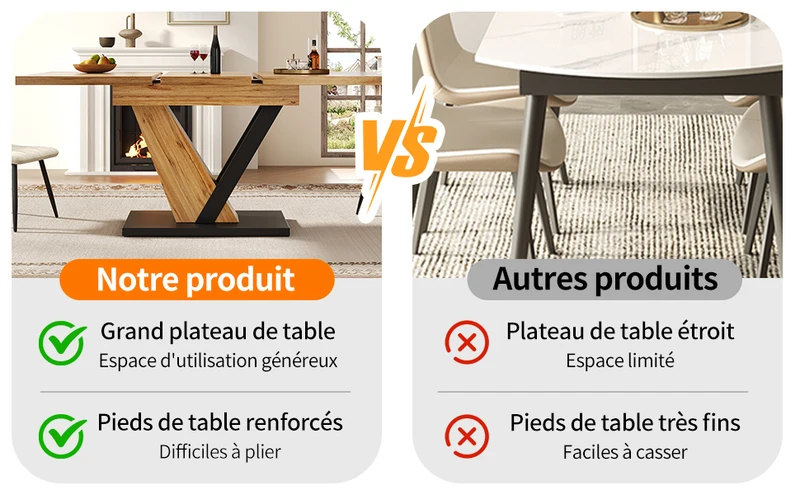 Table à manger extensible effet bois 4-6 personnes 120-160 cm ALUMINUMRUG