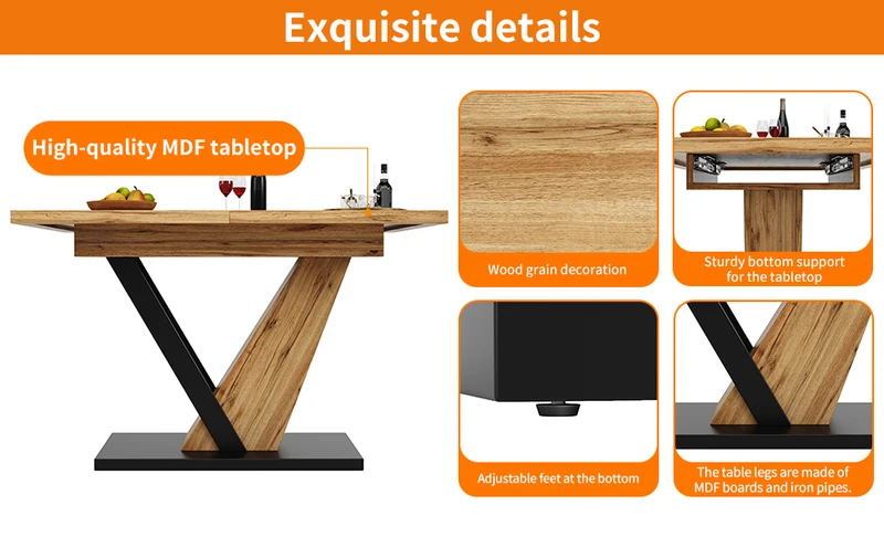 Table à manger extensible effet bois 4-6 personnes 120-160 cm ALUMINUMRUG