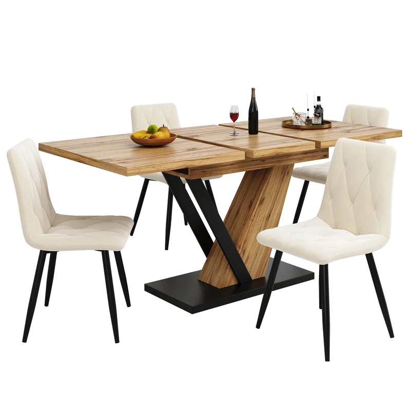 Table à manger extensible effet bois 4-6 personnes 120-160 cm ALUMINUMRUG