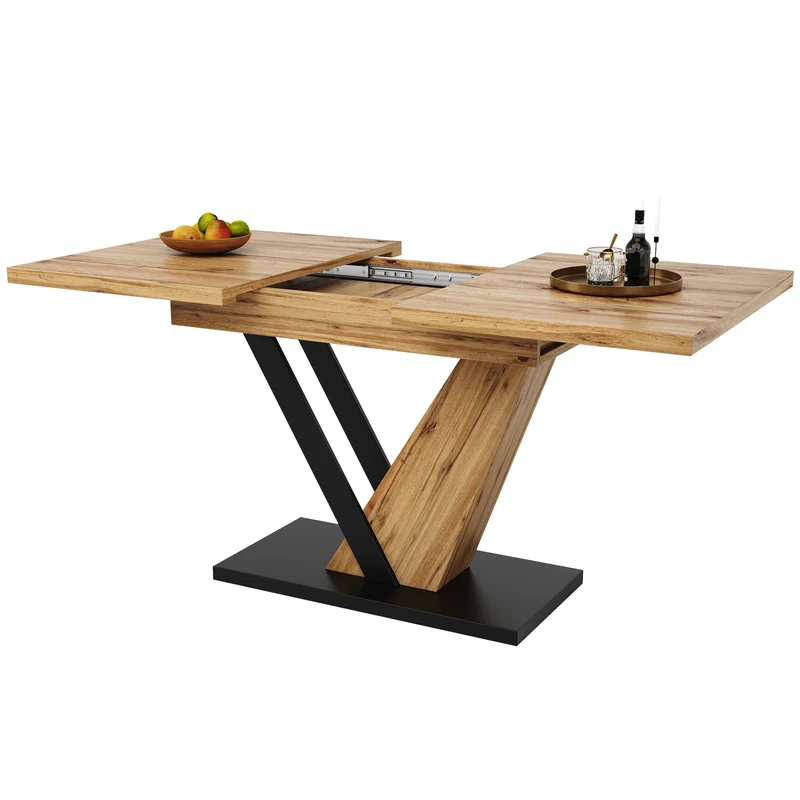 Table à manger extensible effet bois 4-6 personnes 120-160 cm ALUMINUMRUG