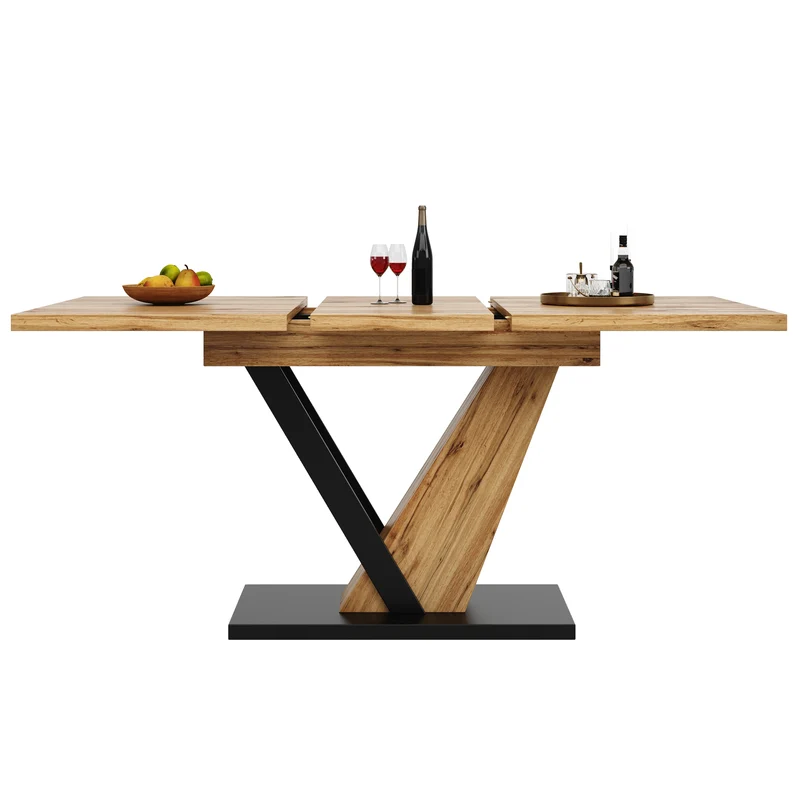 Table à manger extensible effet bois 4-6 personnes 120-160 cm ALUMINUMRUG