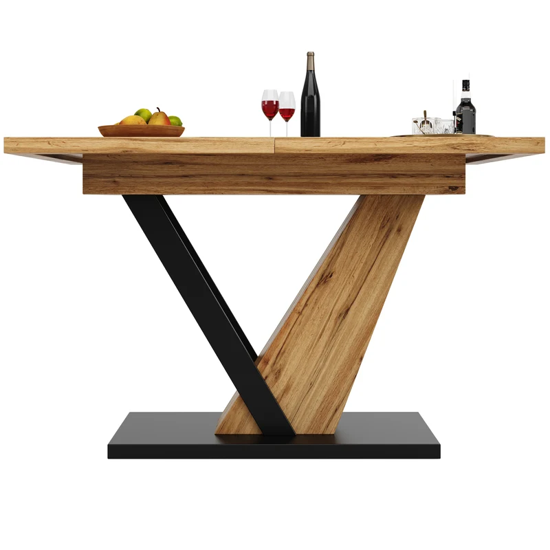 Table à manger extensible effet bois 4-6 personnes 120-160 cm ALUMINUMRUG