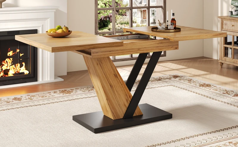 Table à manger extensible effet bois 4-6 personnes 120-160 cm ALUMINUMRUG