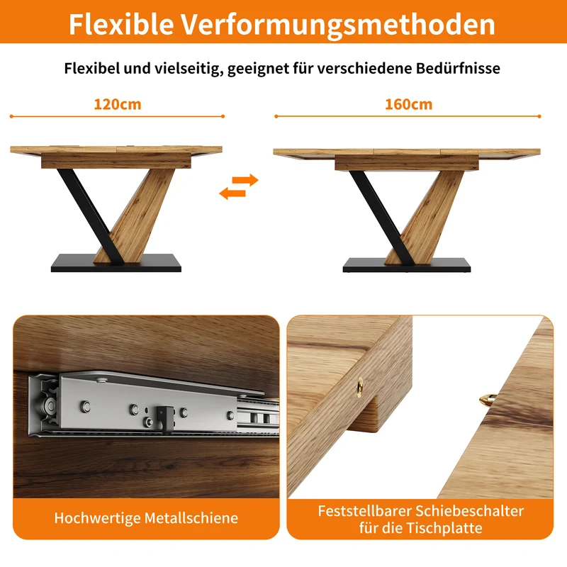 Table à manger extensible effet bois 4-6 personnes 120-160 cm ALUMINUMRUG