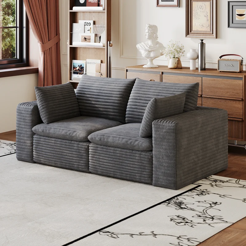 Canapé 2 places en velours côtelé gris foncé sans montage 180cm MODERNORGANIZERSET