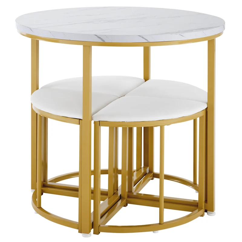 Ensemble table de salle à manger avec 4 chaises blanc et structure doré ATEIX WHITE