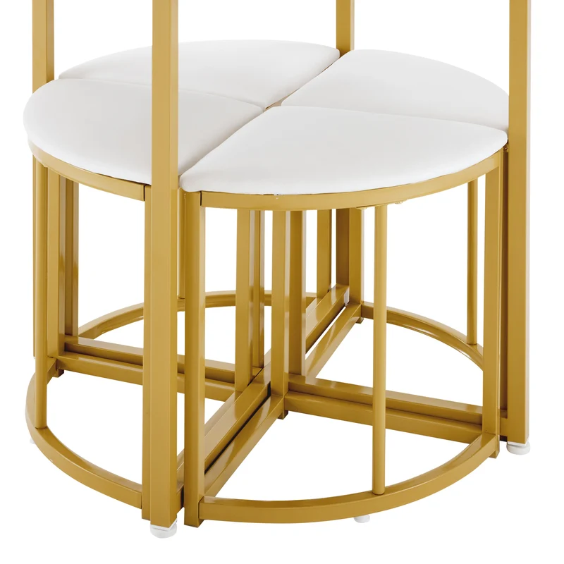 Ensemble table de salle à manger avec 4 chaises blanc et structure doré ATEIX WHITE