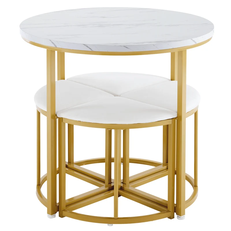 Ensemble table de salle à manger avec 4 chaises blanc et structure doré ATEIX WHITE