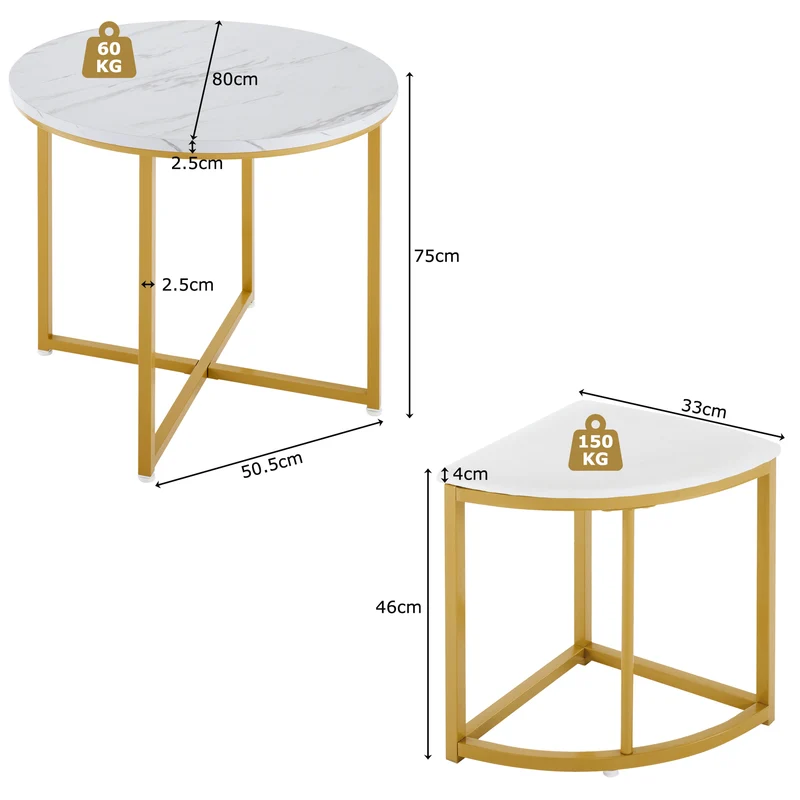 Ensemble table de salle à manger avec 4 chaises blanc et structure doré ATEIX WHITE