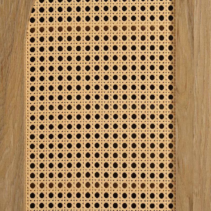 Buffet effet bois avec 4 portes en rotin synthétique et poignées métalliques DREQE